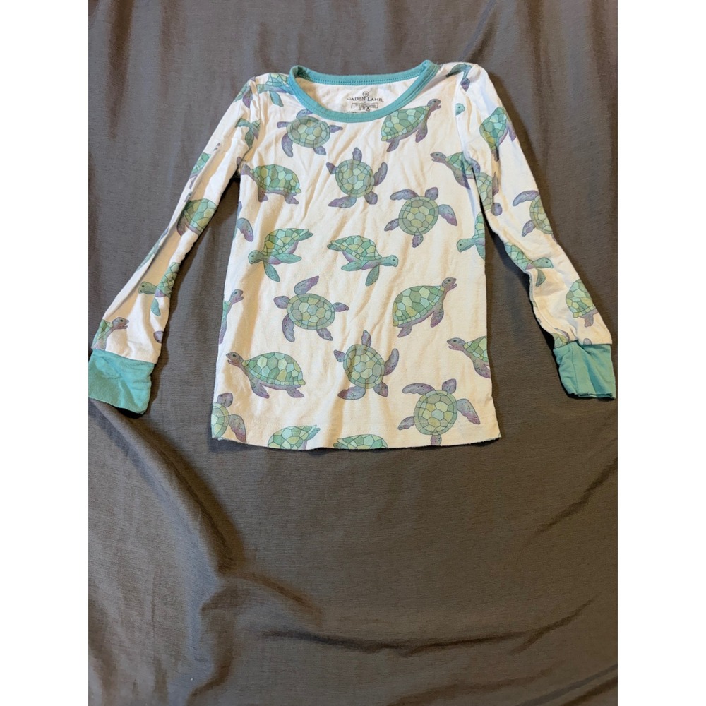 Caden Lane Sea Turtle Bamboo Viscose Long Sleeve Pajama Top Kids 3T White Aqua